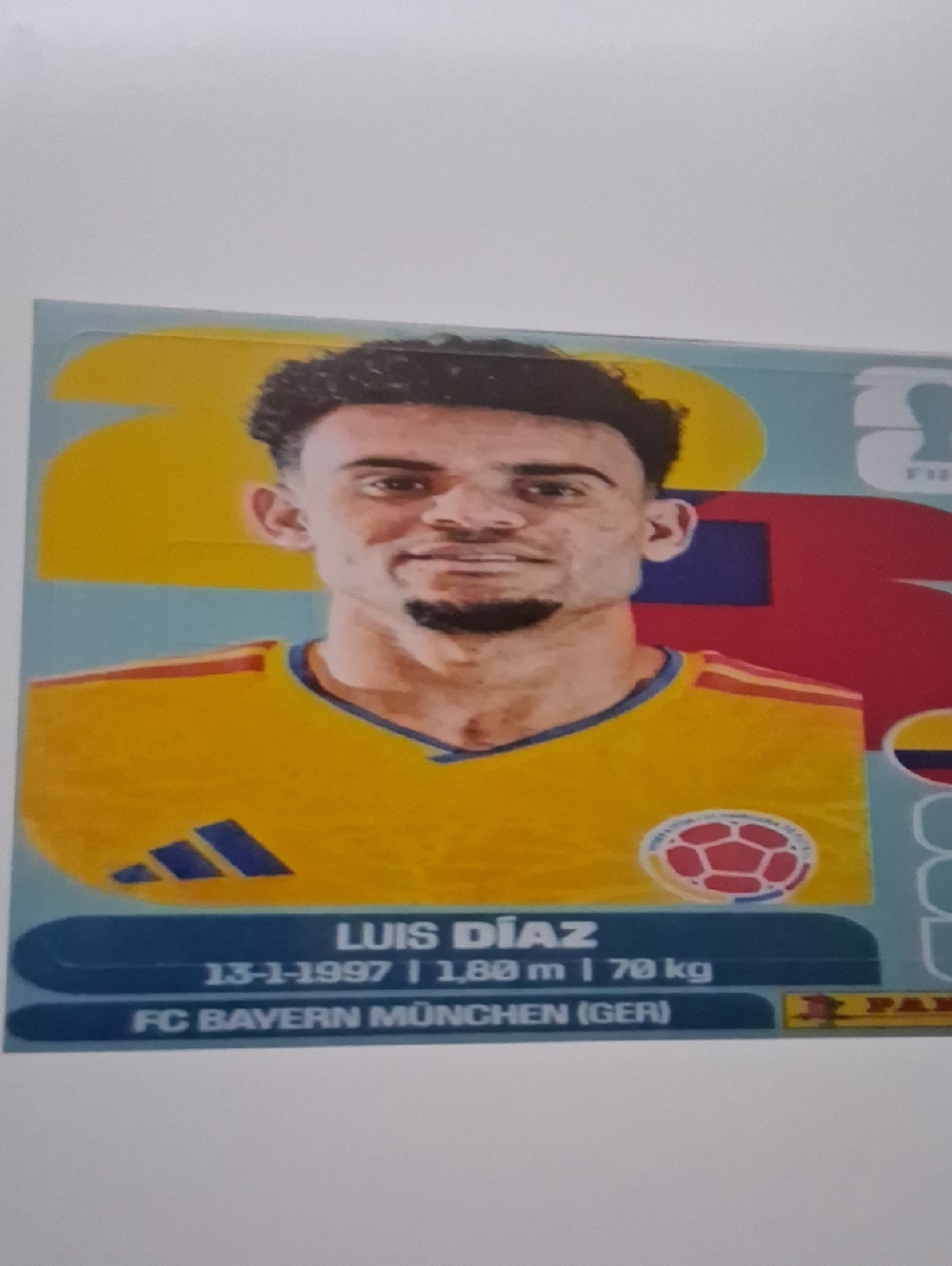 adidas Yellow and Blue Colombia Soccer Sticker - Luis Díaz  Debit Card Sticker